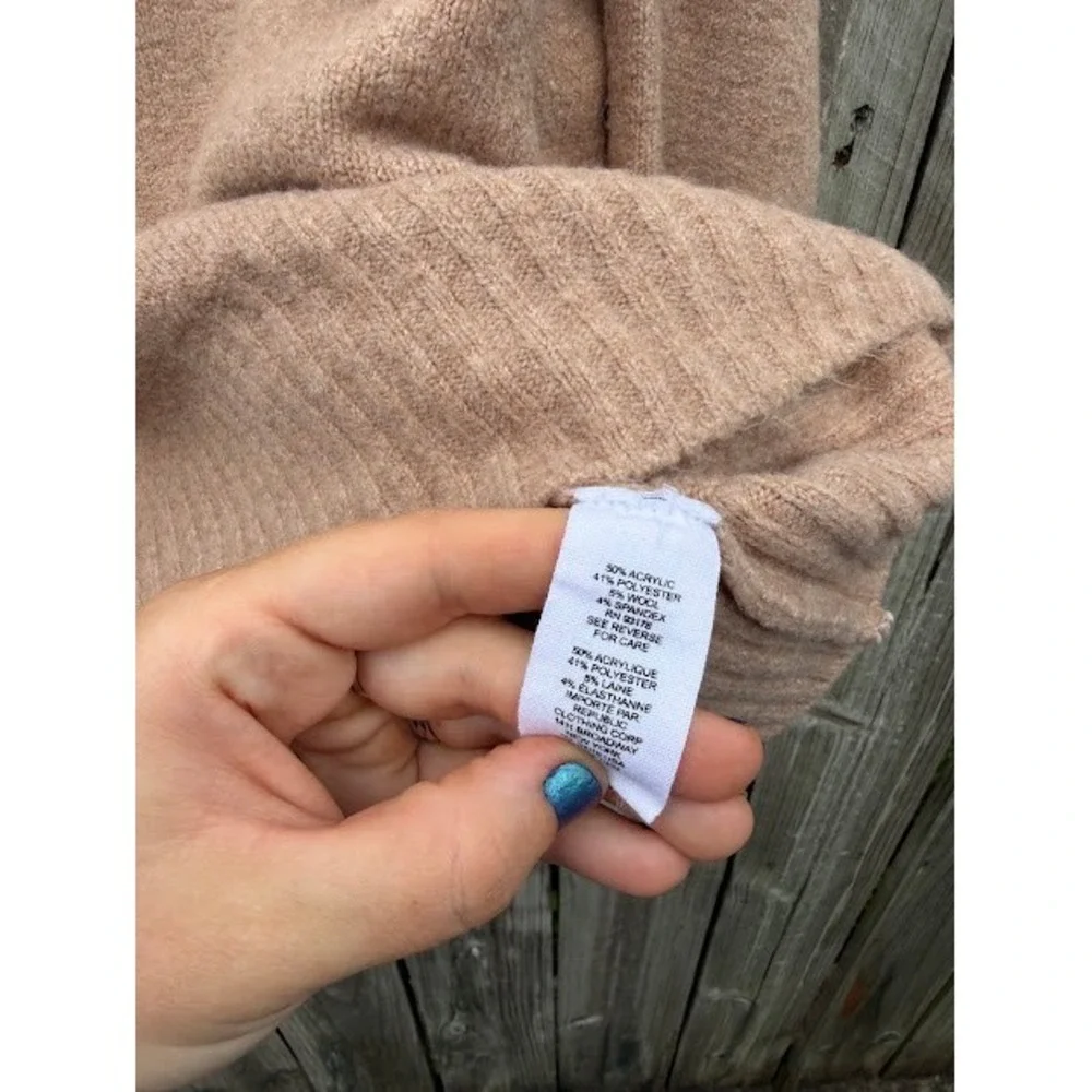 Cozy For The Republic Sweater Womens S/P Tan Mock Neck Wool Blend Drop Shoulder